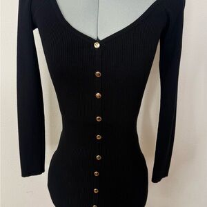 Hera Collection Black Long Sleeve Dress with Gold Buttons Size Medium - New
